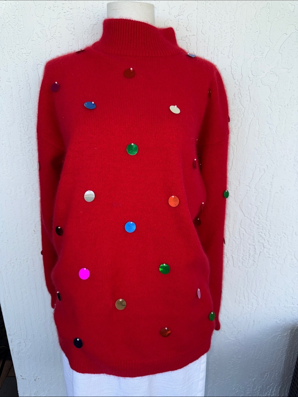 Angora with Red Sequin Dot Sweater - Rafaella  SZ M NWOT